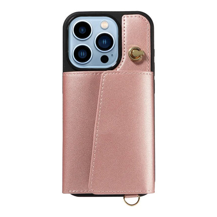 For iPhone 13 Pro Max Crossbody Phone Case Card Holder Kickstand Leather Coated TPU Mobile Cover