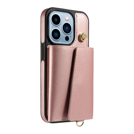 For iPhone 13 Pro Max Crossbody Phone Case Card Holder Kickstand Leather Coated TPU Mobile Cover