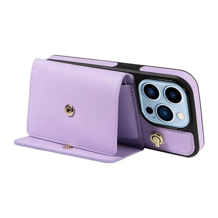 For iPhone 13 Pro Max Crossbody Phone Case Card Holder Kickstand Leather Coated TPU Mobile Cover