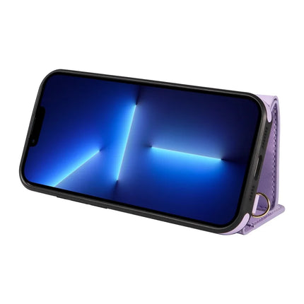 For iPhone 13 Pro Max Crossbody Phone Case Card Holder Kickstand Leather Coated TPU Mobile Cover