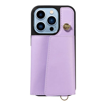 For iPhone 13 Pro Max Crossbody Phone Case Card Holder Kickstand Leather Coated TPU Mobile Cover