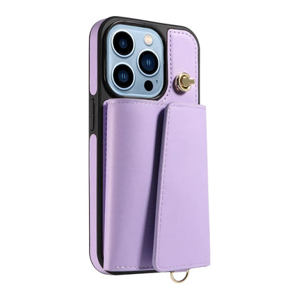 For iPhone 13 Pro Max Crossbody Phone Case Card Holder Kickstand Leather Coated TPU Mobile Cover