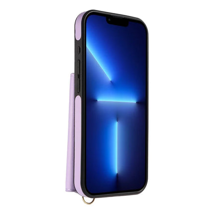 For iPhone 13 Pro Max Crossbody Phone Case Card Holder Kickstand Leather Coated TPU Mobile Cover