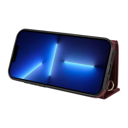 For iPhone 13 Pro Max Crossbody Phone Case Card Holder Kickstand Leather Coated TPU Mobile Cover