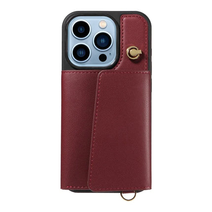 For iPhone 13 Pro Max Crossbody Phone Case Card Holder Kickstand Leather Coated TPU Mobile Cover