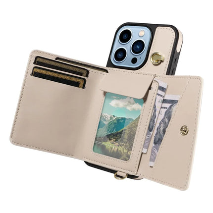 For iPhone 13 Pro Max Crossbody Phone Case Card Holder Kickstand Leather Coated TPU Mobile Cover