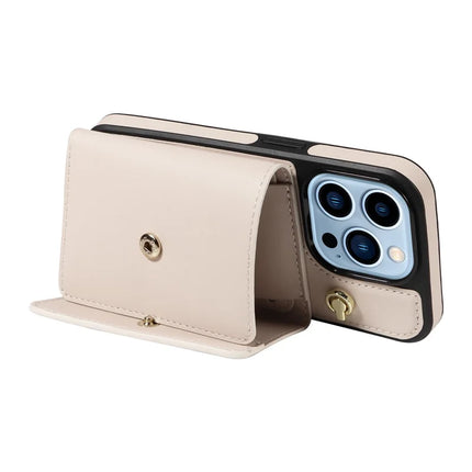 For iPhone 13 Pro Max Crossbody Phone Case Card Holder Kickstand Leather Coated TPU Mobile Cover