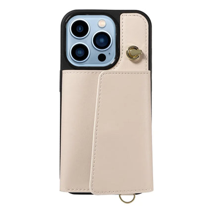 For iPhone 13 Pro Max Crossbody Phone Case Card Holder Kickstand Leather Coated TPU Mobile Cover
