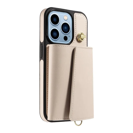 For iPhone 13 Pro Max Crossbody Phone Case Card Holder Kickstand Leather Coated TPU Mobile Cover
