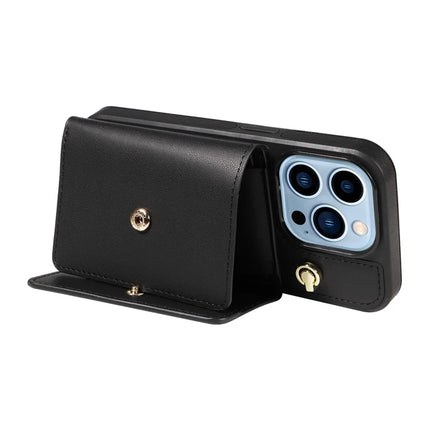 For iPhone 13 Pro Max Crossbody Phone Case Card Holder Kickstand Leather Coated TPU Mobile Cover