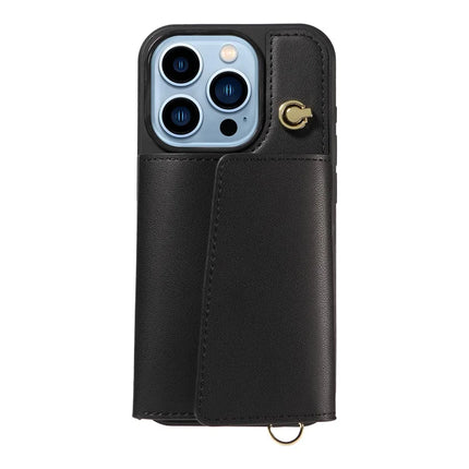 For iPhone 13 Pro Max Crossbody Phone Case Card Holder Kickstand Leather Coated TPU Mobile Cover
