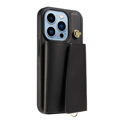 For iPhone 13 Pro Max Crossbody Phone Case Card Holder Kickstand Leather Coated TPU Mobile Cover