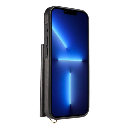 For iPhone 13 Pro Max Crossbody Phone Case Card Holder Kickstand Leather Coated TPU Mobile Cover