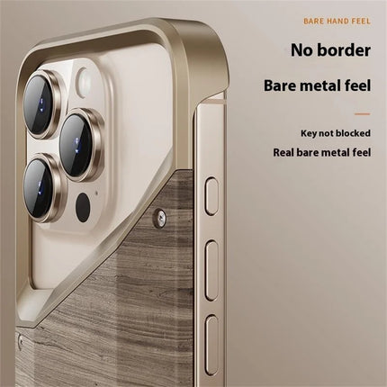 For iPhone 15 Pro Max Bumper Case Aluminum Alloy Wood Frameless Heat Dissipation Phone Cover