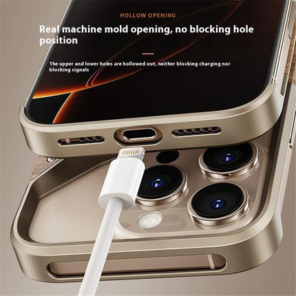 For iPhone 16 Pro Max Bumper Case Aluminum Alloy Wood Frameless Heat Dissipation Phone Cover