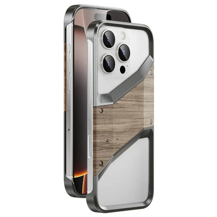 For iPhone 16 Pro Max Bumper Case Aluminum Alloy Wood Frameless Heat Dissipation Phone Cover - Dark Grey