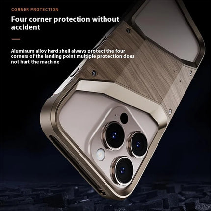 For iPhone 16 Pro Max Bumper Case Aluminum Alloy Wood Frameless Heat Dissipation Phone Cover