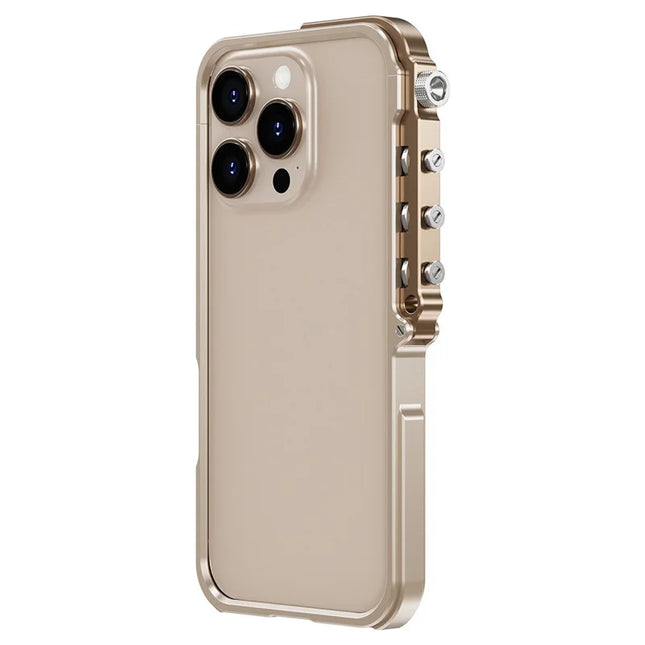 For iPhone 16 Pro Max Bumper Case Aluminum Alloy Metal Frame Phone Cover - Gold