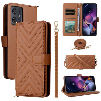 Wallet Phone Case for Motorola Moto G64y 5G / G64 5G / G54 Power 5G / G54 5G Leather Cover with Shoulder Strap - Brown