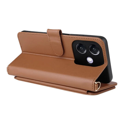 Wallet Phone Case for Oppo A3x 4G / 5G (India) / A3 4G / 5G / A40 4G / A40M 4G / A60 5G / A3i 5G Leather Cover with Shoulder Strap