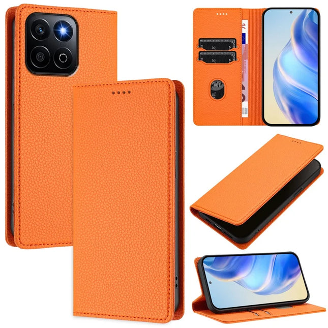 For Honor 200 Smart 5G / Honor X7c 5G / Honor Play 60 Plus 5G / Honor X7c 4G Wallet Case RFID Blocking Litchi Texture Leather Mobile Cover - Orange
