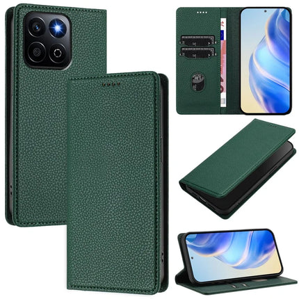 For Honor 200 Smart 5G / Honor X7c 5G / Honor Play 60 Plus 5G / Honor X7c 4G Wallet Case RFID Blocking Litchi Texture Leather Mobile Cover - Dark Green