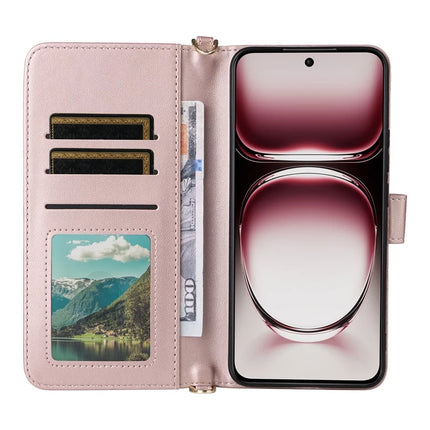 For Oppo Reno12 5G (Global) Wallet Case with Shoulder Strap Leather Phone Cover