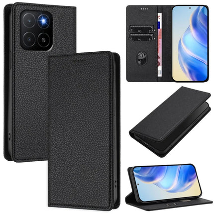 For Honor X5b Plus / Honor X5b Wallet Case RFID Blocking Litchi Texture Leather Mobile Cover - Black