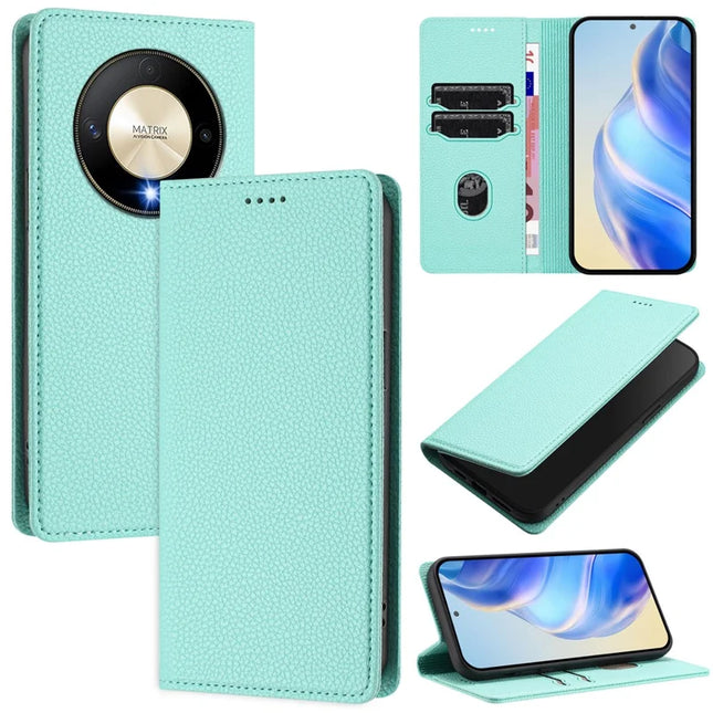 For Honor X50 5G / Honor X9b 5G Wallet Case RFID Blocking Litchi Texture Leather Mobile Cover - Mint Green