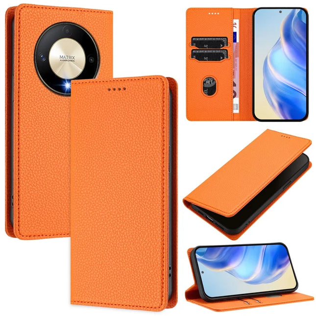 For Honor X50 5G / Honor X9b 5G Wallet Case RFID Blocking Litchi Texture Leather Mobile Cover - Orange