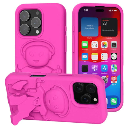 For iPhone 16 Pro Max Case EVA Mecha-Inspired Kickstand Shockproof Protection Cover - Rose