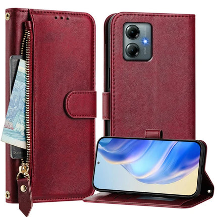 For Motorola Moto G Play (2025) 4G Case Zipper Pocket Multiple Card Slots Leather Phone Cover