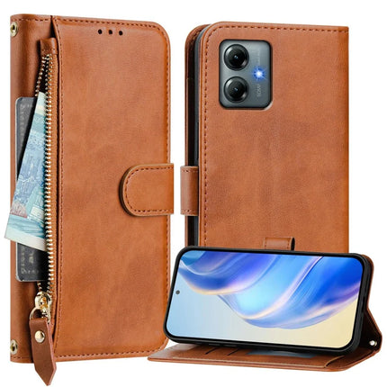 For Motorola Moto G Play (2025) 4G Case Zipper Pocket Multiple Card Slots Leather Phone Cover