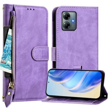 For Motorola Moto G Play (2025) 4G Case Zipper Pocket Multiple Card Slots Leather Phone Cover