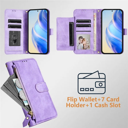 For Motorola Moto G Play (2025) 4G Case Zipper Pocket Multiple Card Slots Leather Phone Cover