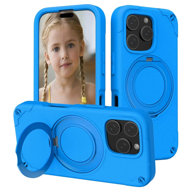 For iPhone 16 Pro Max Case Compatible with MagSafe EVA + Aluminum Alloy Kickstand Mcg Style Protective Cover - Blue