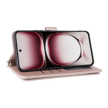 For Oppo Reno12 Pro 5G (Global) Wallet Case with Shoulder Strap Leather Phone Cover