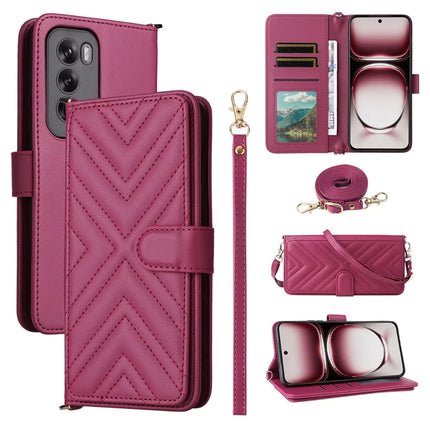 For Oppo Reno12 Pro 5G (Global) Wallet Case with Shoulder Strap Leather Phone Cover - Rose