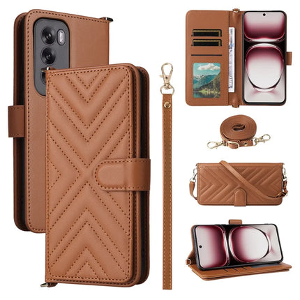 For Oppo Reno12 Pro 5G (Global) Wallet Case with Shoulder Strap Leather Phone Cover - Brown