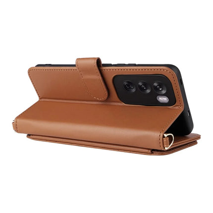For Oppo Reno12 Pro 5G (Global) Wallet Case with Shoulder Strap Leather Phone Cover