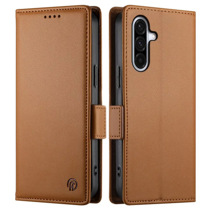 DF-010 For Samsung Galaxy A56 5G Stand Case PU Leather Wallet Phone Cover - Brown