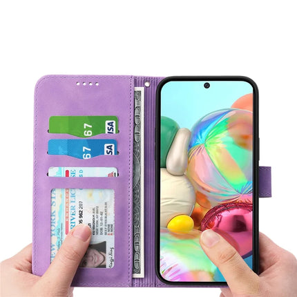 DIERFENG DF-03 For Google Pixel 9a Leather Case Lines Imprint Wallet Phone Cover
