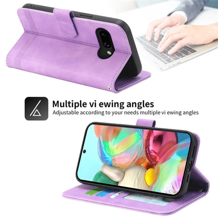 DIERFENG DF-03 For Google Pixel 9a Leather Case Lines Imprint Wallet Phone Cover