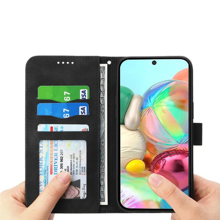 DIERFENG DF-03 For Google Pixel 9a Leather Case Lines Imprint Wallet Phone Cover