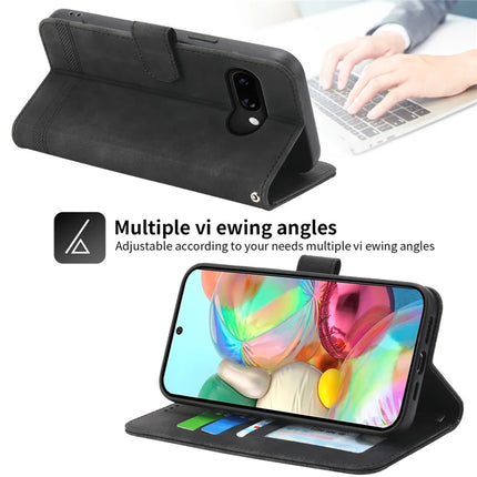 DIERFENG DF-03 For Google Pixel 9a Leather Case Lines Imprint Wallet Phone Cover