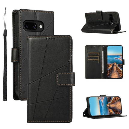 DF-06 For Google Pixel 9a Phone Case Line Imprint Leather Wallet Cover - Black