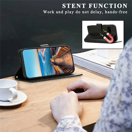 DF-06 For Google Pixel 9a Phone Case Line Imprint Leather Wallet Cover