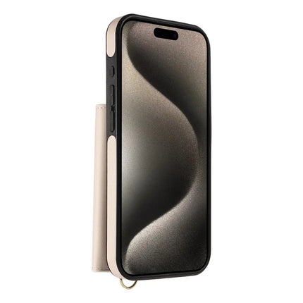 For iPhone 15 Pro Max Crossbody Phone Case Card Holder Kickstand Leather Coated TPU Mobile Cover