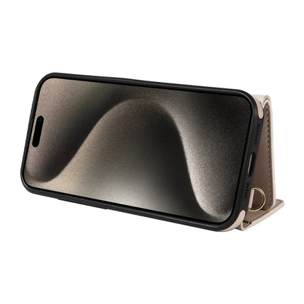 For iPhone 15 Pro Max Crossbody Phone Case Card Holder Kickstand Leather Coated TPU Mobile Cover