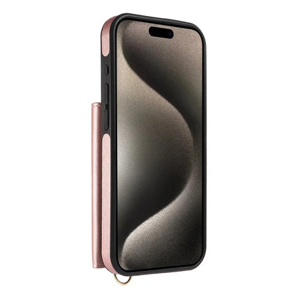 For iPhone 15 Pro Max Crossbody Phone Case Card Holder Kickstand Leather Coated TPU Mobile Cover
